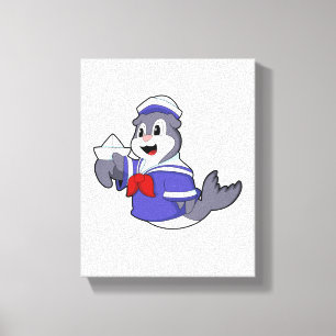 Zegel als zeeman met boot canvas afdruk