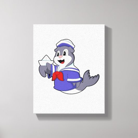 Zegel als zeeman met boot canvas afdruk (Voorkant)