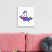 Zegel als zeeman met boot canvas afdruk (Insitu (Woonkamer))