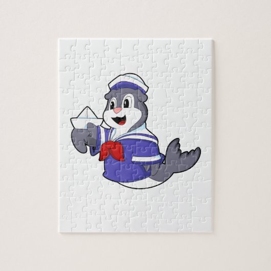 Zegel als zeeman met boot legpuzzel (Verticaal)