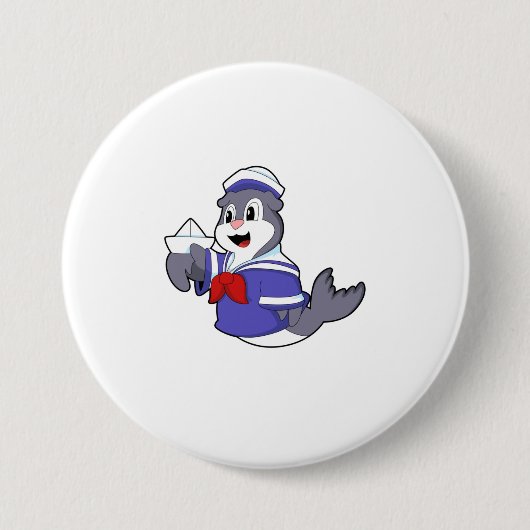 Zegel als zeeman met boot ronde button 7,6 cm (Voorkant)