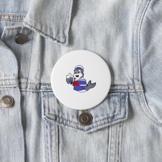 Zegel als zeeman met boot ronde button 7,6 cm (In situ)