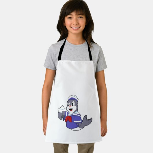 Zegel als zeeman met boot schort (Insitu)