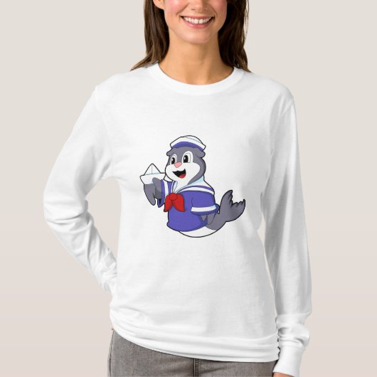 Zegel als zeeman met boot t-shirt (Voorkant)