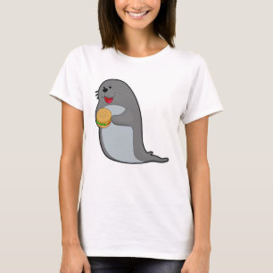 Zegel bij Eating met Burger T-shirt