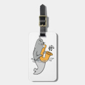 Zegel die de saxofone afspeelt bagagelabel (Voorkant verticaal)