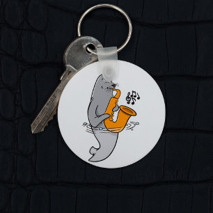 Zegel die de saxofone afspeelt sleutelhanger