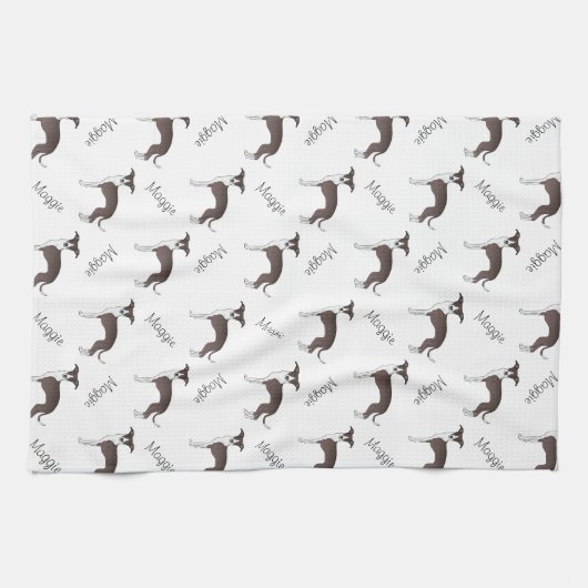 Zegel en wit Italiaans grijnheuvelpatroon en naam Theedoek (Horizontaal)