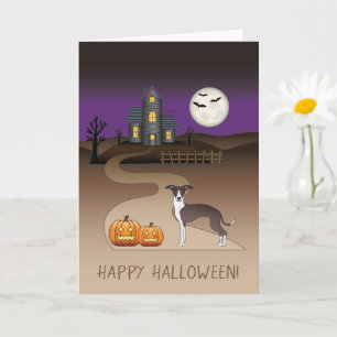 Zegel en witte Iggy en Halloween-spookhuis Kaart