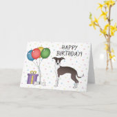 Zegel en witte Italiaanse grijnshond - Happy Birth Kaart (Gele Bloem)