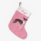 Zegel en witte Italiaanse grijnshond op roze harte Kleine Kerstsok (Voorkant (Hangend))