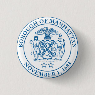 Zegel van de Borough of Manhattan, NYC Ronde Button 3,2 Cm