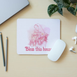 Zegen dit huis Roze Bloemen Maagd Maria Jezus Muismat