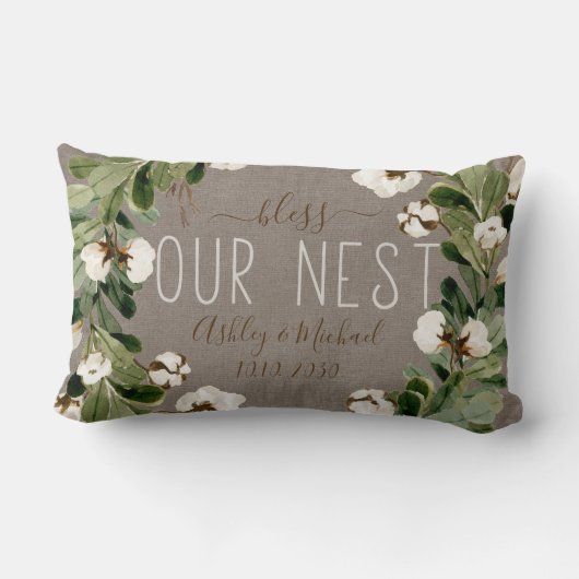 Zegen onze Nest Eucalyptus krans bruiloft Keepsake Kussen (Achterkant)