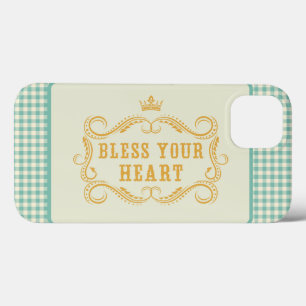 Zegen uw hart Zuidelijke Quote Gingham iPhone 13 Hoesje