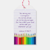 Zegen van de Rugzakken Gekleurde Potloden Kerk Cadeaulabel (Achterkant)