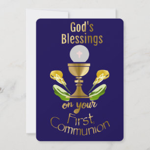 Zegen van God bij je Eerste Heilige Communie. Feestdagenkaart