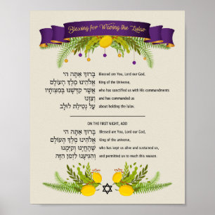 Zegen voor het zwaaien van de Lulav tijdens Sukkot Poster