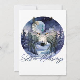 Zegeningen Zonnewende Winter Wolf Maneschijn Bosse Feestdagenkaart