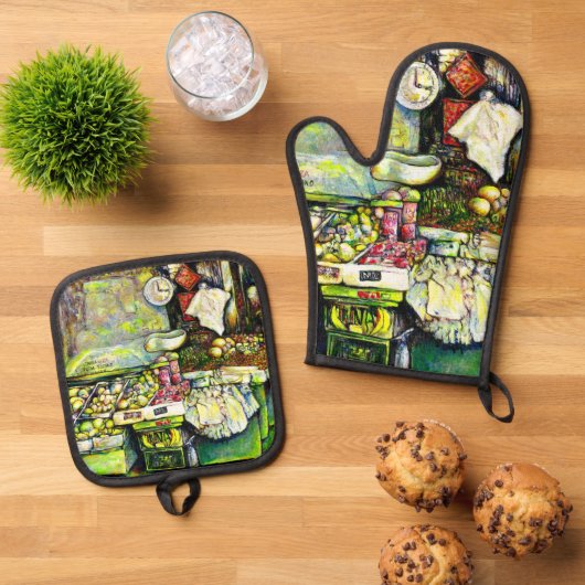 Zegt om het hele idee te betrekken ovenwant & pannenlap set (Top down)