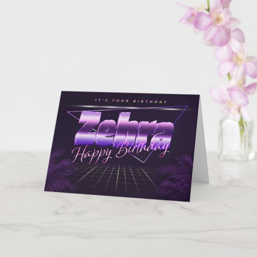 Zehra Name Vorname lila retro Karte Geburtstag Kaart (Orchidee)