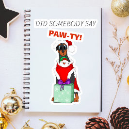 Zei iemand paw-ty? Cute Doberman Kerstmis Sticker