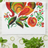 Zeichnung eines Hahns im Volksstil. Theedoek (Gevouwen)