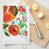 Zeichnung eines Hahns im Volksstil. Theedoek (Quarter Fold)