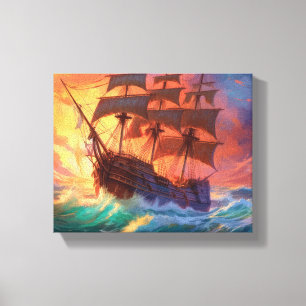 Zeil schip op een stormachtig Zee Canvas Afdruk