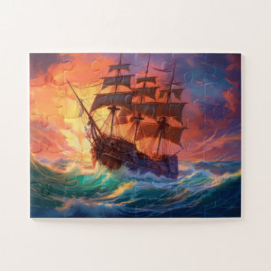 Zeil schip op een stormachtig Zee Legpuzzel