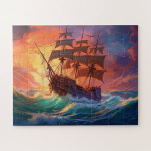 Zeil schip op een stormachtig Zee Legpuzzel