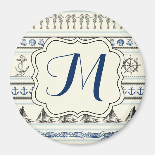 Zeilanker Nautisch Monogram Initiaal Magneet (Voorkant)