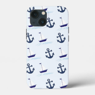 Zeilboat en anker Pattern Blue iPhone 13 Mini Hoesje