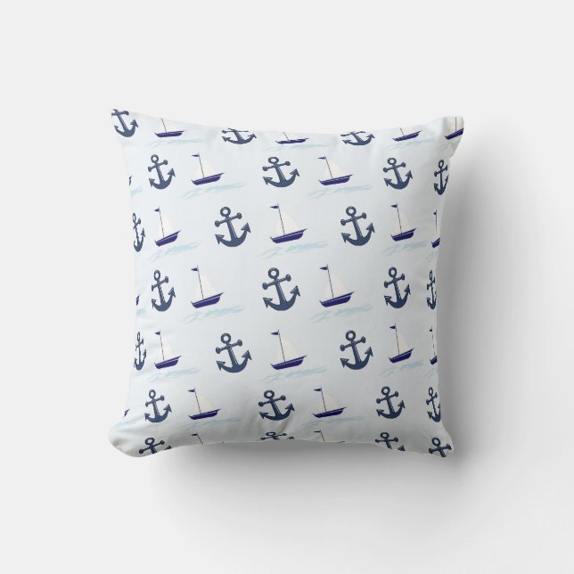 Zeilboat en anker Pattern Blue Kussen (Voorkant)