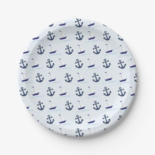 Zeilboat en anker Pattern Blue Papieren Bordje (Voorkant)