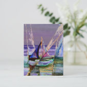 Zeilboot Abstracte Paarse Zeeen Briefkaart (Staand voorkant)
