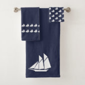Zeilboot Bathroom Blue & White Bad Handdoek (Insitu)