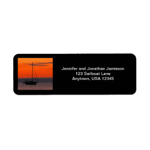 Zeilboot bij Oranje Sunset Sky Retouradres Etiket