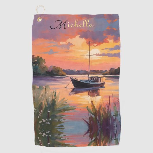 Zeilboot bij Sunrise *personaliseren* Golfhanddoek (Voorkant)