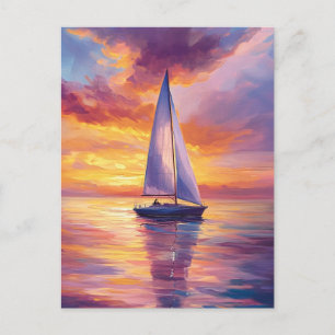 Zeilboot bij Sunset Painting Briefkaart