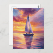 Zeilboot bij Sunset Painting Briefkaart (Voorkant / Achterkant)