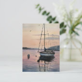 Zeilboot bij Sunset Waterverf Feestdagenkaart (Staand voorkant)