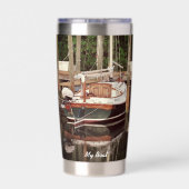  zeilboot bij Tropical Dock - Geïsoleerde Drinkbeker (Achterkant)