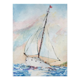 Zeilboot bij Zee Fine Art Waterverf Painting Perfect Poster