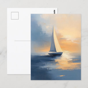Zeilboot bij zonsondergang briefkaart