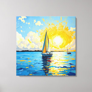 Zeilboot bij zonsondergang canvas afdruk