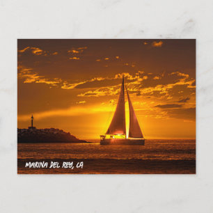 Zeilboot bij zonsondergang - Marina Del Rey, CA Briefkaart
