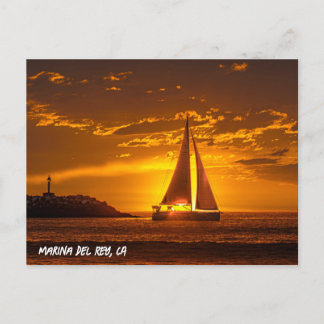 Zeilboot bij zonsondergang - Marina Del Rey, CA Briefkaart