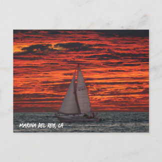 Zeilboot bij zonsondergang - Marina Del Rey, CA Briefkaart