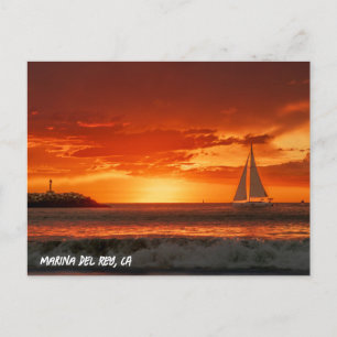 Zeilboot bij zonsondergang - Marina Del Rey, CA Briefkaart